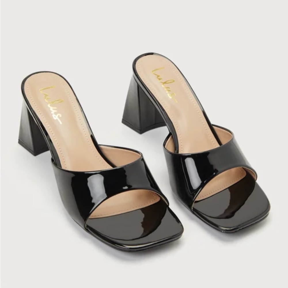 Black Patent High Heel Sandals Shoe 3 Inch Block Heel Size 8